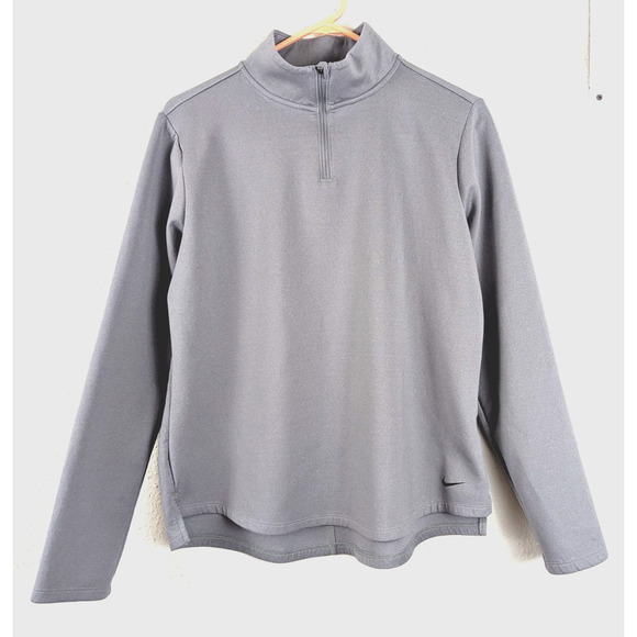 Nike Therma Fit sz L 1/4 zip Training Top gray long sleeves stretchy women 2663 - Picture 1 of 6